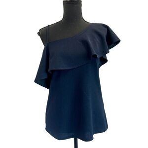 BANANA Republic dark navy blue ruffle one shoulder blouse top Sz S